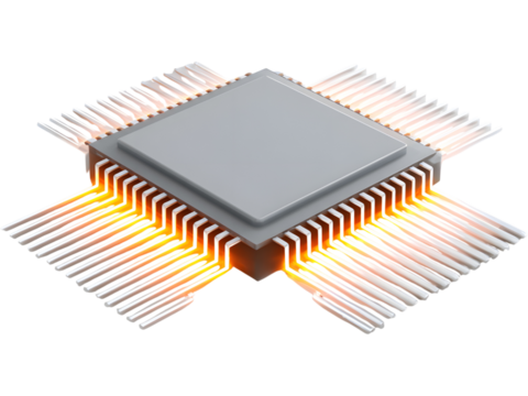 High-tech neural processor chip isolated on white background, symbolizing artificial intelligence and innovation.