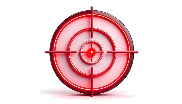 3D realistic crosshair target icon with glowing red outline, representing FPS gaming, aiming, and shooter concept, isolated on white background.