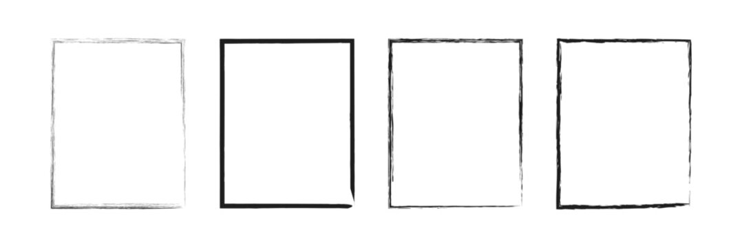 Grunge vector ink hand painted brush stroke frame. Monochrome grunge background. Retro vintage style background. Rectangle, square frame isolated on white background. EPS 10