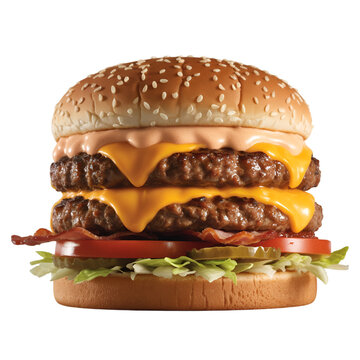 A delicious double cheeseburger with all the fixings beautifully presented