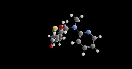 Rosiglitazone molecule, rotating 3D model of antidiabetic drug, looped video on a black background
