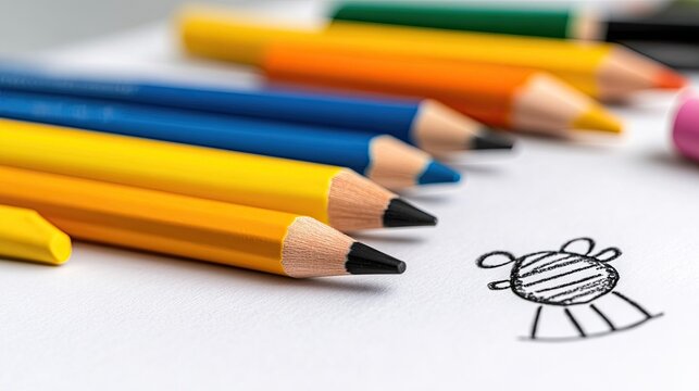 Colorful crayon drawing capturing a child's imagination in a vibrant forest environment