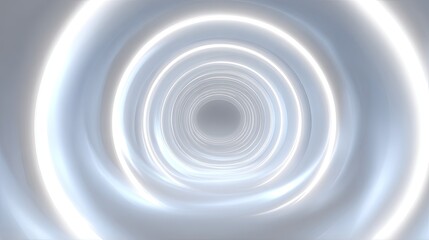 Ethereal Light Tunnel with Circular Patterns in Soft White Glow, Creating a Dreamlike Abstract Perspective for Surreal Art Concepts