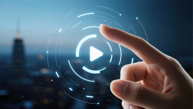 Finger touching digital play icon