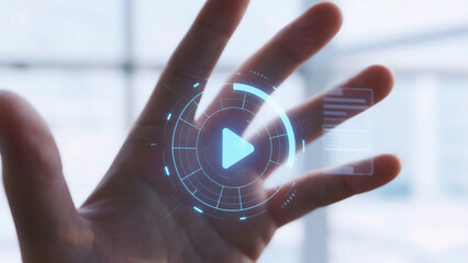 Hand with digital play icon overlay