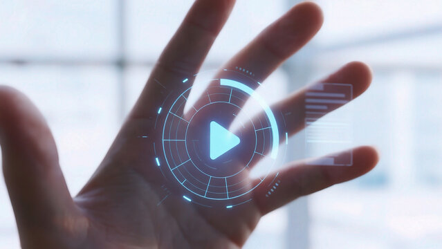 Hand with digital play icon overlay