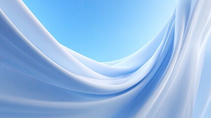 Soft flowing white fabric draped gracefully against a serene blue sky, evoking a sense of calmness and elegance in minimalist design aesthetics