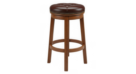 Classic wooden bar stool with brown tufted leather seat furniture