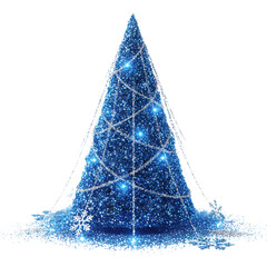 Blue Christmas tree with garland isolated on transparent or white background, png