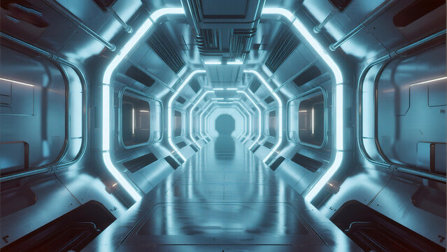 Futuristic corridor with glowing lights