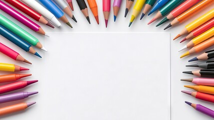Fototapeta premium Vibrant markers surround a blank sheet of paper, inviting creativity for art and design projects