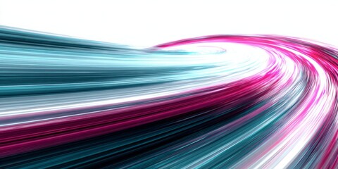 Vibrant streaks of magenta and cyan light swirl dynamically across a bright background.