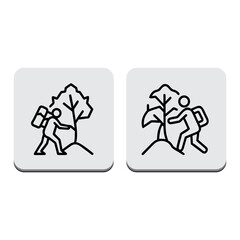 Hiking adventure in nature with a backpack and trees in a line art style