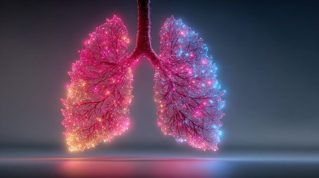 Abstract Glowing Lungs Illustrating Cystic Fibrosis