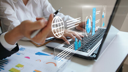 businessman organizing tax checklist through virtual interface. Tax planning services to maximize tax savings and optimize business finances