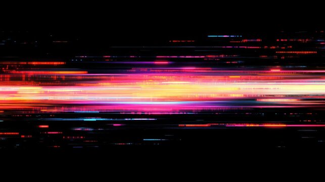 Horizontal streaks of bright neon lines in shades of pink, orange, yellow, and blue against a black background, creating a dynamic and energetic digital light effect - Powered by Adobe