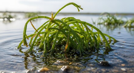 Sea Asparagus in Shallow Water - A Coastal Delicacy.