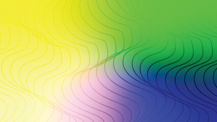 Vibrant vector background with flowing wavy lines creating a dynamic gradient of yellow green blue and purple