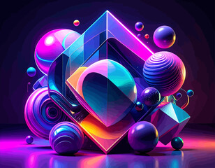 Abstract Geometric Shapes with Neon Glow.