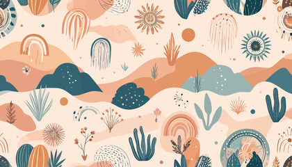 Bohemian Desert Landscape with Abstract Elements.