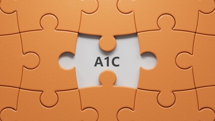 A1C text on puzzle pieces with missing pieces, medical concept.close up of puzzle pieces with missing pieces,Business Concept.3D rendering.