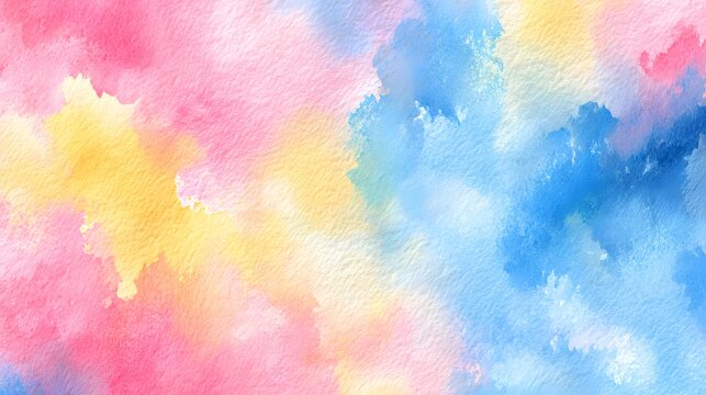 Bright pink, yellow, and blue watercolor wash creates a vibrant abstract background texture