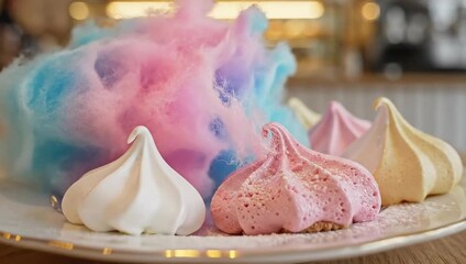 national cotton candy day sweet dessert with meringue cookies