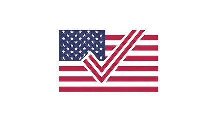 Symbol of American Democracy: The image features the flag of the United States, upon which a bold checkmark is prominently displayed, symbolizing the act of voting and the democratic process.