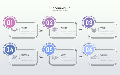 Infographic template. 6 Step timeline journey, Flat simple infographics design template. presentation graph. Business concept with numbers 6 options or steps vector illustration.
