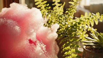 national cotton candy day sweet pink melting next to plants