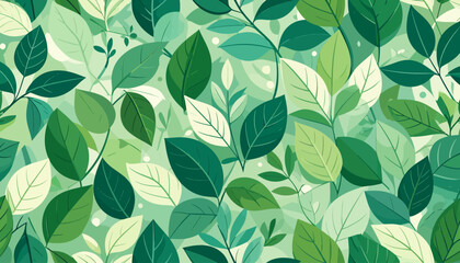Seamless Pattern of Lush Green Leaves and Branches.