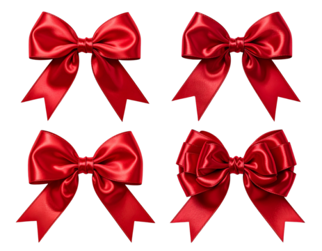  Red Bow Bundle with Classic and Decorative Styles – isolated on transparent background