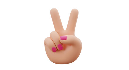 Celebrate your victories with a hand gesture for peace, love, and positive vibes with pink nails on a clean background