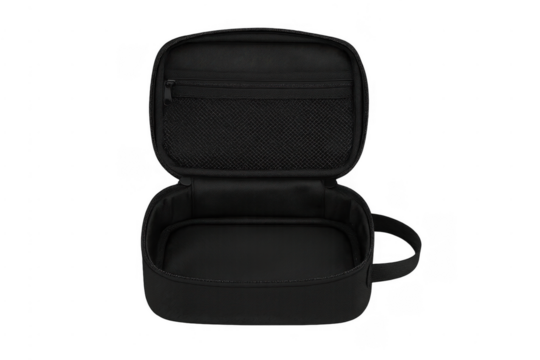 Black empty travel bag open with zipper