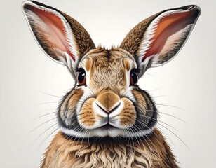 Fototapeta premium Close-up of a brown and white hare's face, showcasing detailed fur and large ears