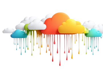 Colorful clouds dripping with rainbow lines