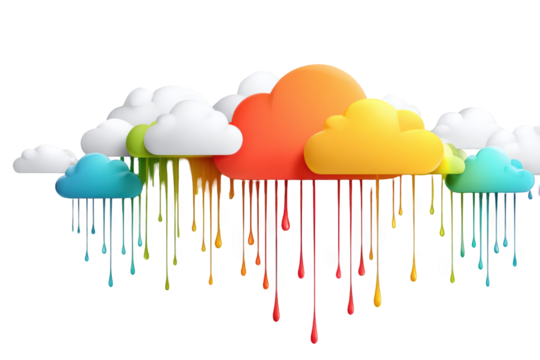 Colorful clouds dripping with rainbow lines