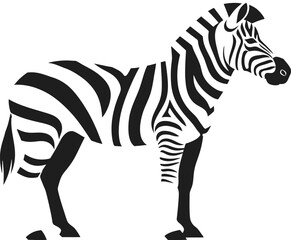 Stylized zebra stands out in a bold black and white graphic illustration, creating a clean, modern animal design, suitable for educational or decorative projects.