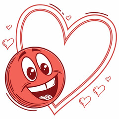 Red cartoon face with heart for valentines day
