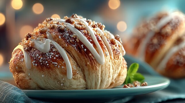 Close up of a delicious hot cross bun with glaze