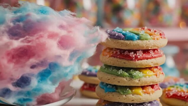 national cotton candy day colorful stacked rainbow cookies - Powered by Adobe