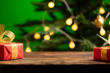 Christmas podium with gifts and tree