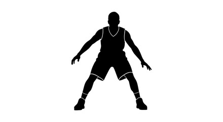 A basketball player silhouette in action with arms extended ready to defend or dribble