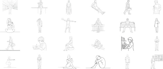 Collection of abstract black and white graphic elements