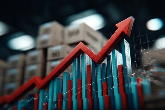 A warehouse view into the world's trade challenges. Investment trends. Dynamic lighting highlights tariff impact in a warehouse. Investment growth. Stock market.