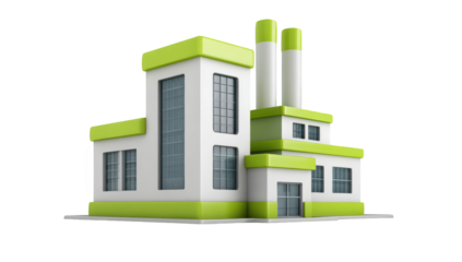 3D rendered illustration of a factory.  Bright colors