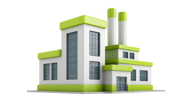 3D rendered illustration of a factory.  Bright colors
