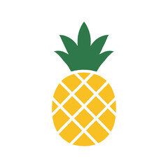 Simple flat design icon of a yellow pineapple with green leaves