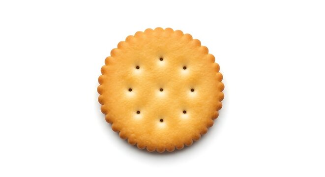 The classic shape and design of a salty cracker, emphasizing its color and clean white background isolation.