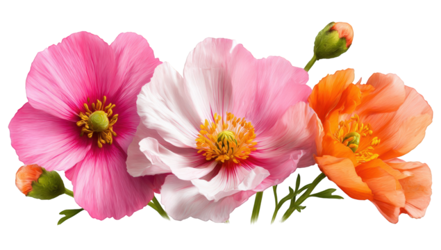 Close-up of three vibrant flowers